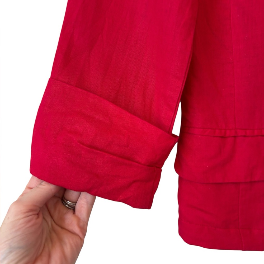 Body Central Red Linen Cotton Blend Blazer Jacket Md Ruched Sleeves Lightweight - Picture 3 of 7